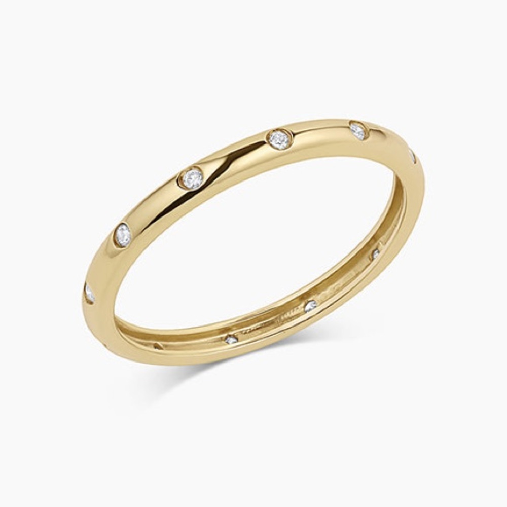 GORJANA 14K Solid Yellow Gold Natural White Diamond Lou Helium Ring Wedding Band